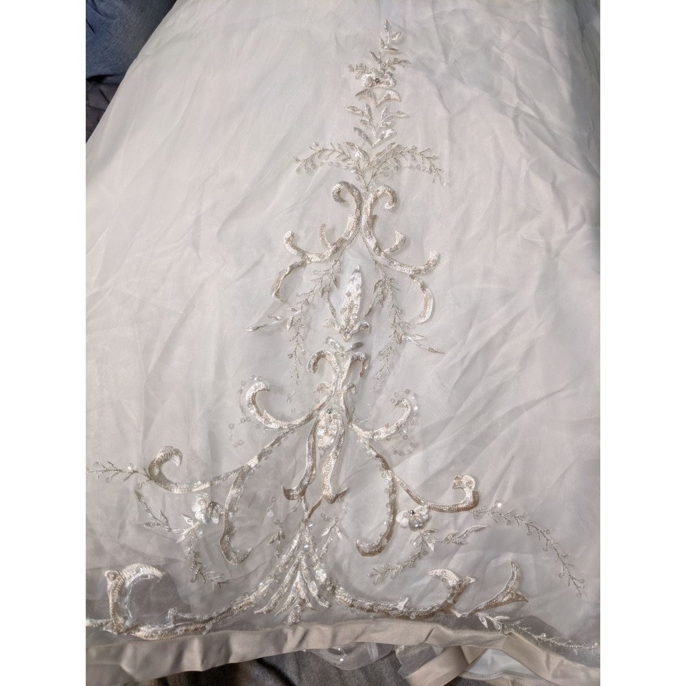 Michaelangelo Ivory Strapless Embroidered Wedding Dress 6 W/ 2 Veils & Petticoat - Picture 6 of 12